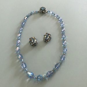 Vintage Blue beaded Necklace/matching earrings
